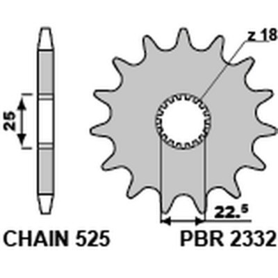 Piñón PBR 16 dientes acero standard paso 525 tipo 2332 2332 16 18NC