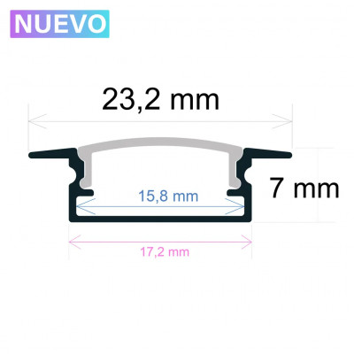 Perfil LED Empotrar 23,2x7mm 2m NEGRO