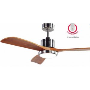 Ventilador de techo FM VT-6000 L, 132 cm, motor DC, 37W, giro invertido, motor bajo consumo 4W, luz LED, 6 velocidades, mando a distancia, madera