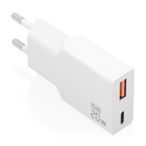 AISENS - CARGADOR ULTRA DELGADO GaN 20W, 1xUSB-C PD3.0 QC4.0, 1xUSB-A QC3.0, BLANCO