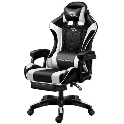 Silla Gaming PowerGaming con reposapies Negro y Blanco
