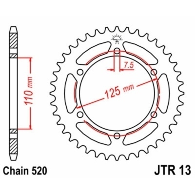 Corona JT SPROCKETS acero estándar 13 - Paso 520 JTR13.39