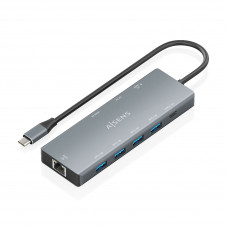 AISENS USB-C Dock 9 en 1, USB-C A 1xHDMI, 1xDisplayPort, 1xRJ45, 4xUSB-A 5G, 1xUSB-C 5G, 1xUSB-C PD100W, Gris, 20cm