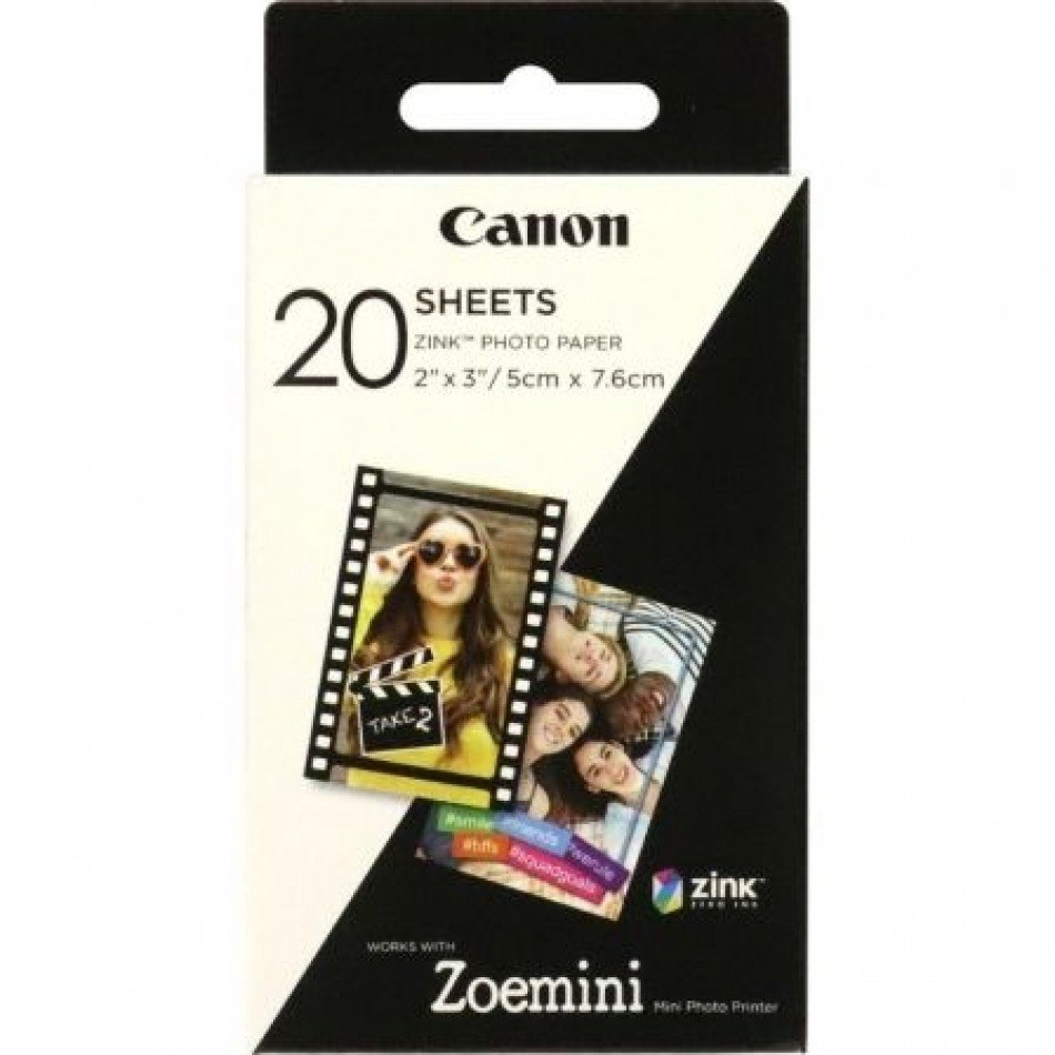 Papel Fotográfico Adhesivo Canon 3214C002/ 5 x 7.6cm/ 20 Hojas/ Compatible con Zoe Mini Q2510A