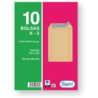 SAM Paq.10 bolsas 80g 162x229mm kraft
