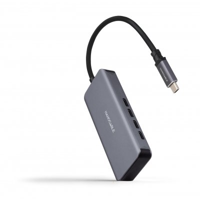 Hub USB-C macho a 4 x USB-C hembra, Aluminio 10 cm, Gris