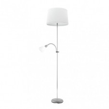 Pie De Salon Rilon 1xe27+1xe14 C/lector Plata Pantalla Blanca 175,5x40x40 Cm
