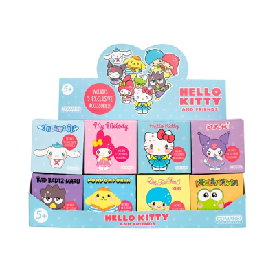 Comansi Display Hello Kitty and Friends Sorpresa 16 Unidades - 10 modelos - 5 Accesorios Exclusivos - Tamaño 8,5 x 8,5 x 8,5 cm - Figuras Coleccionables