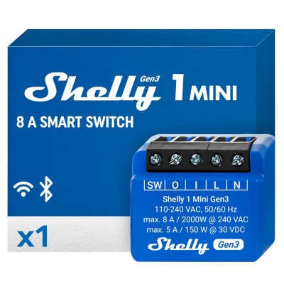 Interruptor WiFi Shelly 1 Mini Gen3 - Control inteligente | Contacto seco | Bluetooth | Compatible Alexa/Google