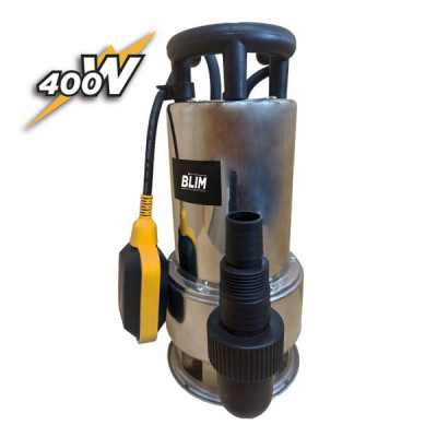 Blim Bomba Sumergible para Aguas Sucias - Potencia 400W - Caudal 10.000L/h - Elevacion 5.5m - Solidos 30mm - IPX8 - Flotador Automatico - Acero Inoxidable - Cable 10m - Color Acero