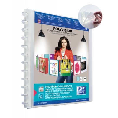 Oxford Polyvision Variozip A4+ Carpeta de Fundas Removibles - Tapa de Plastico Personalizable - 20 Fundas Transparentes - Organizacion y Proteccion para tus Documentos