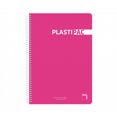 CUADERNO PLASTIPAC 90 GRS. TAPA POLIPROPILENO 4º 80 HOJAS LISO CON MARGEN SURTIDO PACSA 16573 - Color no elegible