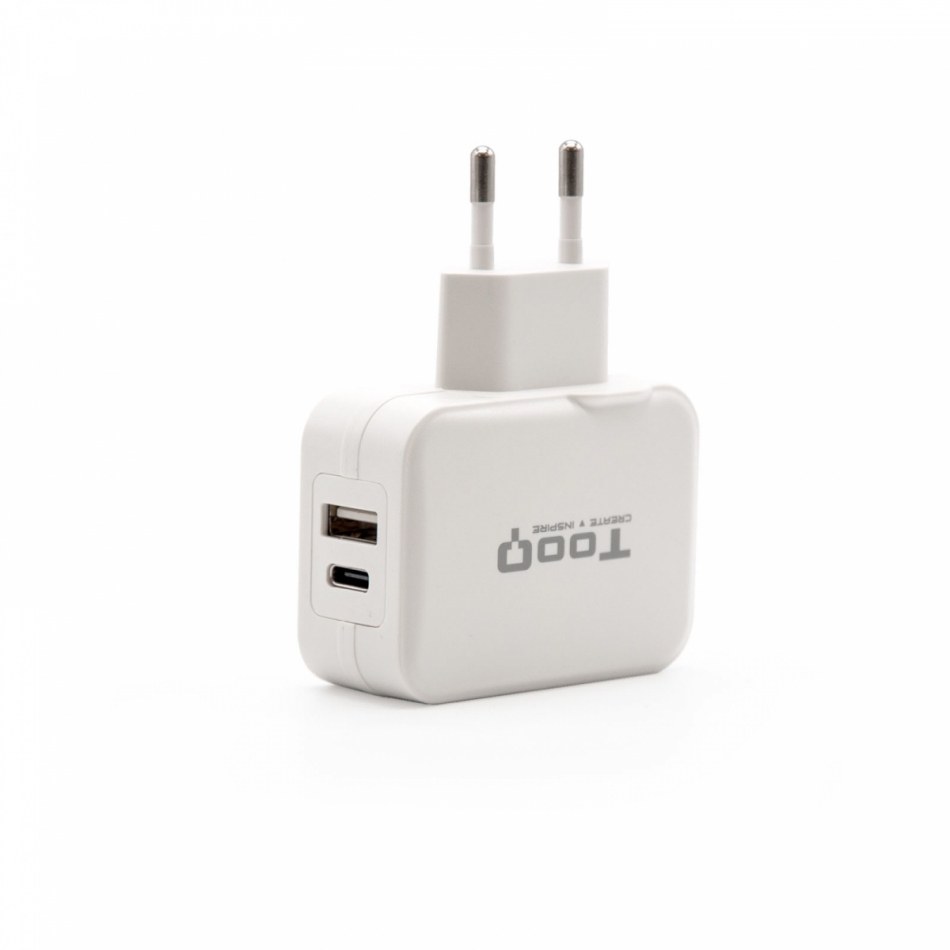 Cargador Pared Doble Puerto UsbC + Usb A 27W Blanco