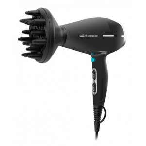Secador de pelo Orbegozo SE 2400, motor AC profesional, 2400W, iónico, 2 velocidades, 3 temperaturas, con accesorios, negro