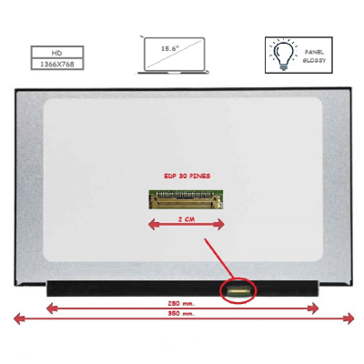 Pantalla para portátil LED 15.6\ Slim 30 Pines HD Sin Brackets Ancho 350mm Brillo
