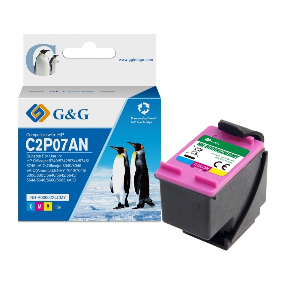 G&G HP 62XL Color Cartucho de Tinta Remanufacturado - Reemplaza C2P06AE/C2P07AE