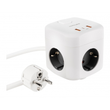 Nanocable Base de 3 enchufes con 3 USB (2 USB-A + 1 USB-C), GaN + PPS, PD 20W, con interruptor, Blanco