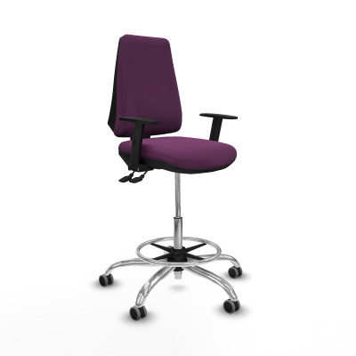 Taburete Elche AS similpiel morado brazos 1D base cromada ruedas 65mm engomadas