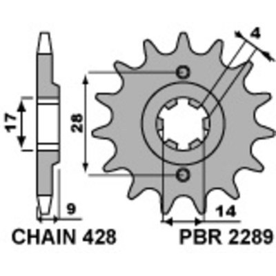 Piñón PBR acero estándar 2289 - Paso 428 2289.13.18.NC