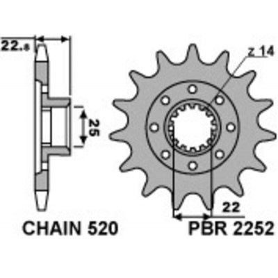 Piñón PBR acero estándar 2252 - Paso 520 2252.17.18NC