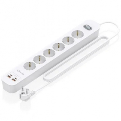 Regleta con Interruptor Aisens ASPS-2A2C16-W/ 6 Tomas de Corriente/ 2 USB - 2 USB Tipo-C/ Cable 1.4m/ Blanco
