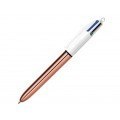 Bic 4 Colours Rose Gold Boligrafo de Bola Retractil - Punta Media de 1.0 mm - Tinta con Base de Aceite - Cuerpo Rosa Metalizado/Blanco