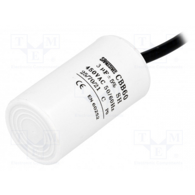 Condensador MOTOR 3uF 450Vac CABLES sin torno Medidas Ø35x60mm