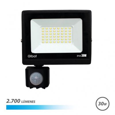 Elbat Serie Slim Foco LED 30W con Sensor de Movimiento - 2700 Lumenes - 6500K Luz Fria - IP44