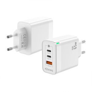 Aisens - Cargador Gan 65W, 2Xusb-C Pd3.0 Qc4.0, 1Xusb-A Qc3.0, Blanco
