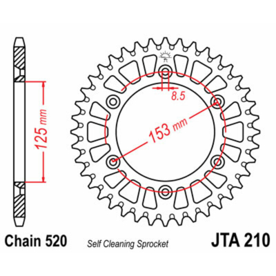 Corona JT SPROCKETS aluminio ultraligera autolimpiable 210 - Paso 520 JTA210.52