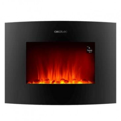 Cecotec Ready Warm 2650 Curved Flames Connected Chimenea Electrica 2000W WiFi - Tamaño 26 - 2 Niveles de Potencia - Mando a Distancia - Panel Curvo - Temporizador
