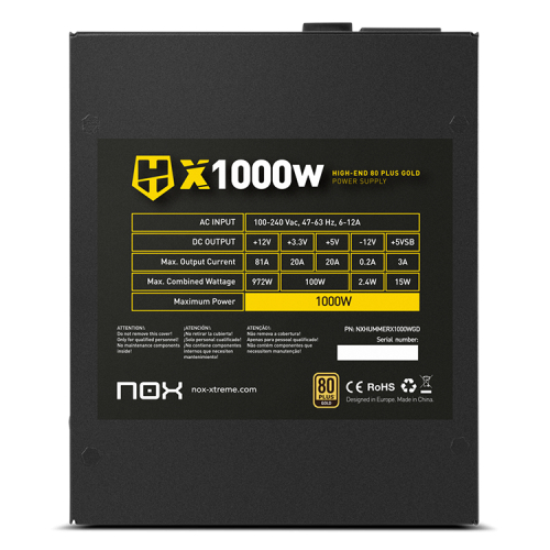 NOX HUMMER X 1000W PLUS GOLD unidad de fuente de alimentación 24-pin ATX Negro