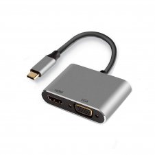 Ewent EW9700 adaptador de cable de v?deo 0,15 m USB Tipo C HDMI + VGA (D-Sub) Negro, Plata