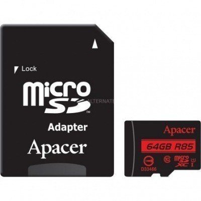 Tarjeta de Memoria MicroSD Apacer 64GB XC UHS 1 con Adaptador/ Clase 10/ 85MBs