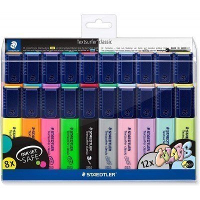 Staedtler Textsurfer Classic 364 Pack de 20 Rotuladores Marcadores Fluorescentes - Punta Biselada - Trazo entre 1mm-5mm - Tinta con Base de Agua - Colores Surtidos