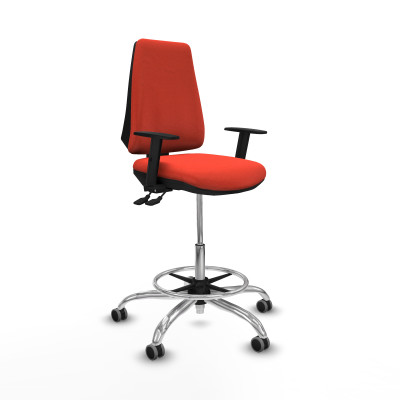 Taburete Elche AS bali naranja oscuro brazos 1D base cromada ruedas 65mm engomadas