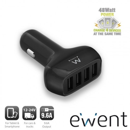 EWENT EW1354 Cargador Coche 4 Puertos USB 9.6 A