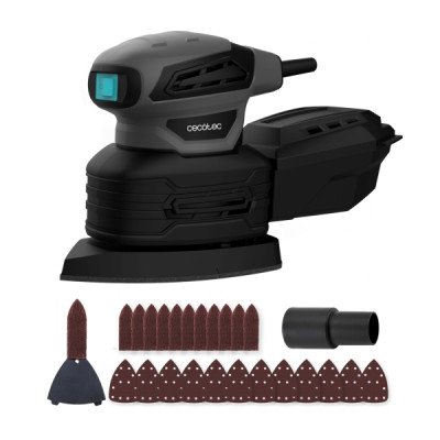 Cecotec PerfectSurface 180 Delta Lijadora Orbital - 180W - 28.000 Vibraciones por Minuto - Cable 3m - Incluye Accesorios - Conector para Aspiradora - Deposito de Polvo - Color Gris Oscuro