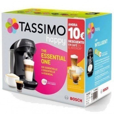 Cafetera de Cápsulas Bosch Tassimo Happy/ Negra/ Incluye Descuento 10 Euros en Café