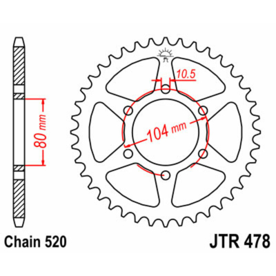 Corona JT SPROCKETS acero estándar 478 - Paso 520 JTR478.42