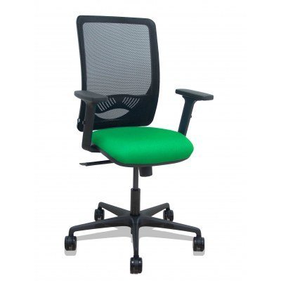 Silla Zulema sincro malla negra asiento bali verde brazos 2D ruedas 65mm