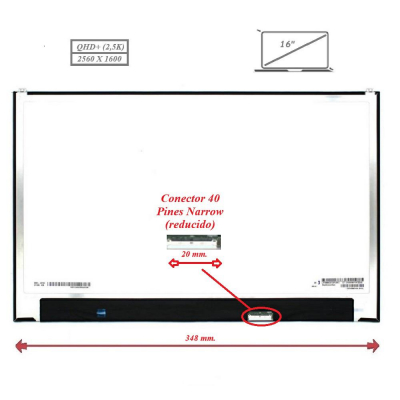 Pantalla para portátil LED 16\ Slim 40 Pines 2K Sin Brackets conector estrecho