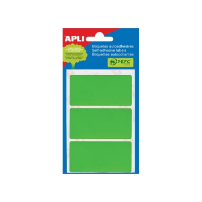 Apli Minibolsa de 15 Etiquetas Rectangulares 34x67mm - 5 Hojas por 3 Etiquetas - Adhesivo Permanente - Cantos Romos - Color Verde
