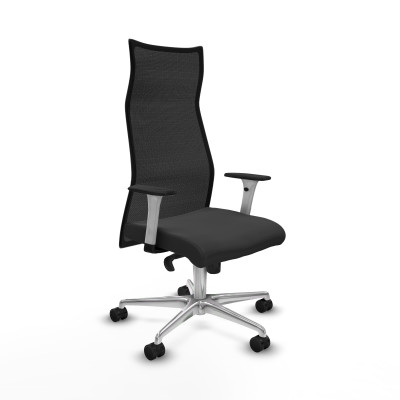 Albacete malla sincro malla negra similpiel gris oscuro brazos blancos base aluminio ruedas 65 mm nailon