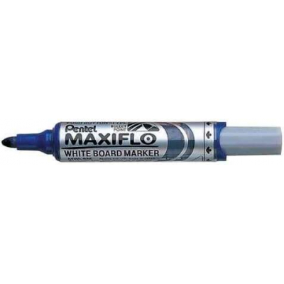 Pentel Maxiflo Rotulador para Pizarra Blanca - Regulacion del Flujo de Tinta - Punta Redonda - Ancho de Linea 2,5mm - 50% de Materiales Reciclados - Color Azul