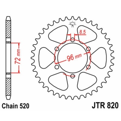 Corona JT SPROCKETS acero estándar 820 - Paso 520 JTR820.42