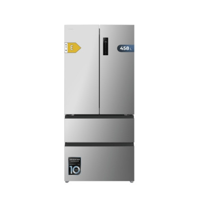Cecotec Bolero CoolMarket F2D 458 SBI Inox E Frigorifico Puerta Francesa de 4 Puertas - Capacidad 458L - Silencioso 37dB - Luz LED - Pantalla LED - Compresor Inverter - Modo Vacaciones - Color Acero