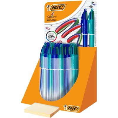 Bic 4 Colours Smooth Gradient Expositor de 30 Boligrafos de Bola Retractil - Punta Media de 1.0mm - Escritura un 40% mas Suave - 4 Colores