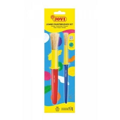 Jovi Jumbo Paint Brushes Pack 1 Pincel Mediano + 1 Pincel Grueso - Pelo Natural - Mango de Plastico - No Gotean - Facil Limpieza - Sistema de Corona Anti-Rodamiento - Color Varios