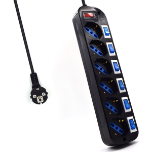 EWENT EW3851 Regleta 6 Tomas con 6 interruptores Negra